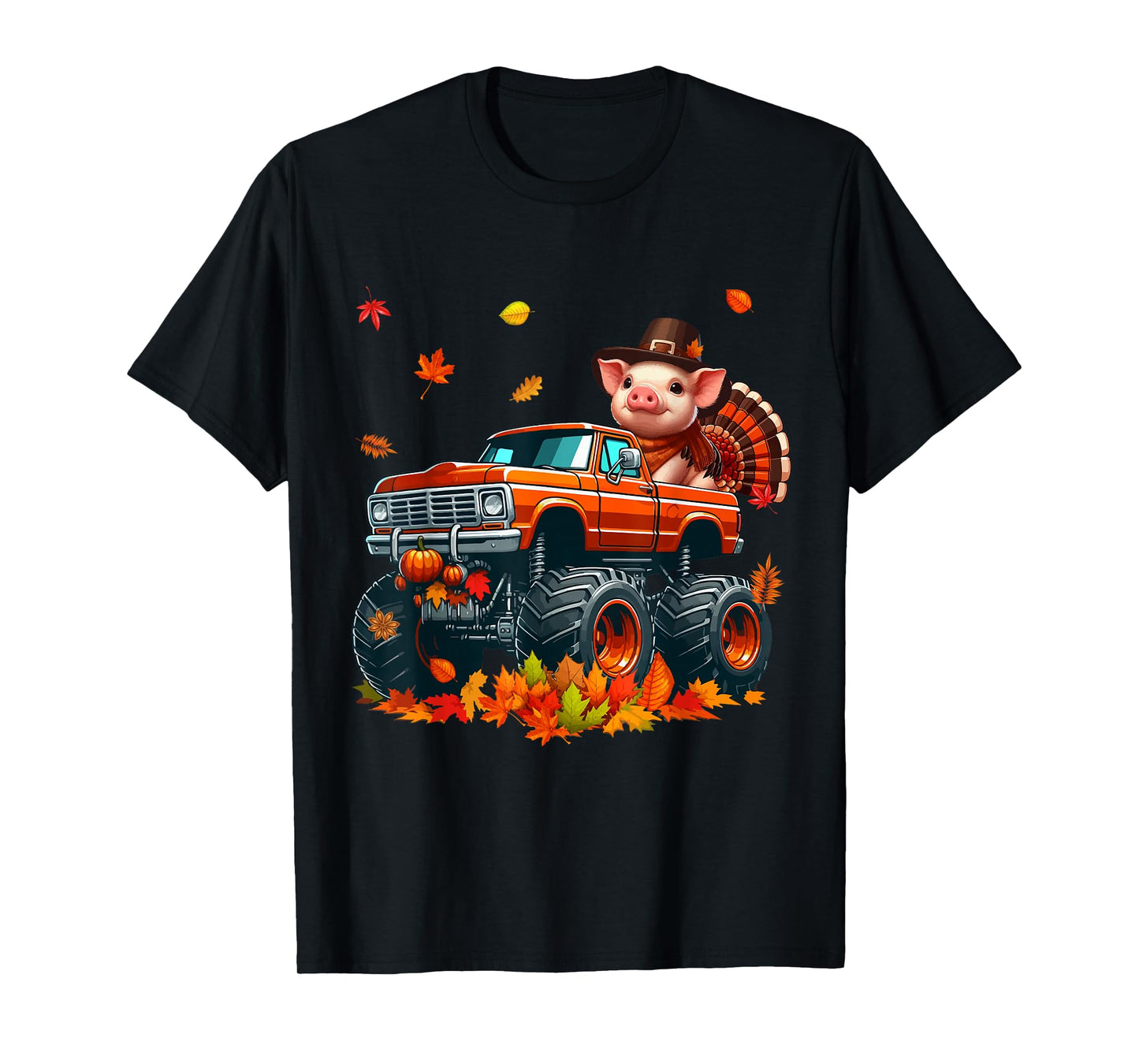 Pig Cosplay Turkey On Monster Truck Thanksgiving Farmer T-Shirt