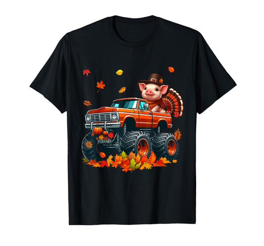 Pig Cosplay Turkey On Monster Truck Thanksgiving Farmer T-Shirt