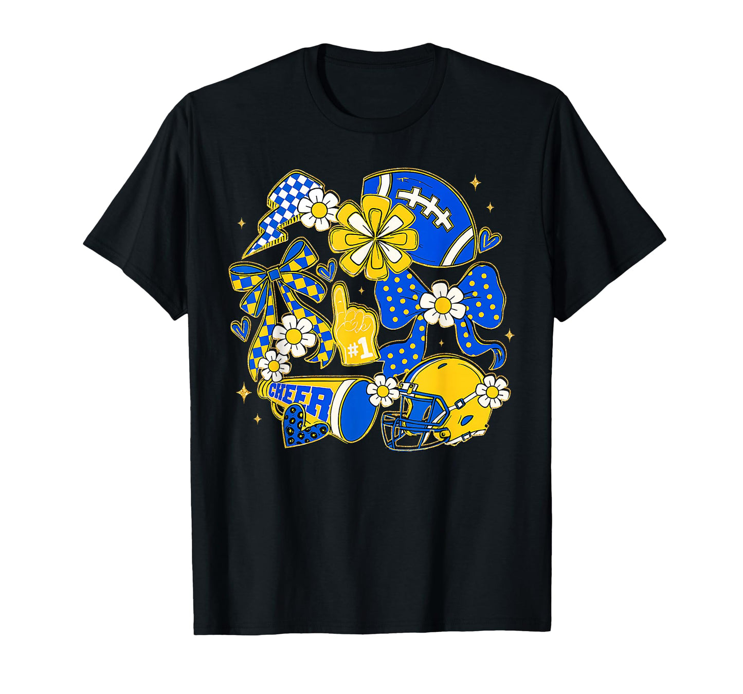 Retro Blue & Gold Cheer Football Game Day Coquette Bow T-Shirt