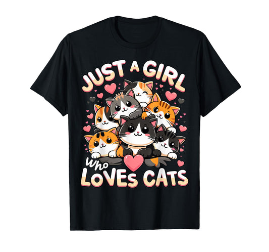 Just A Girl Who Loves Cats Cute Kitten Kawaii Cat Lover T-Shirt