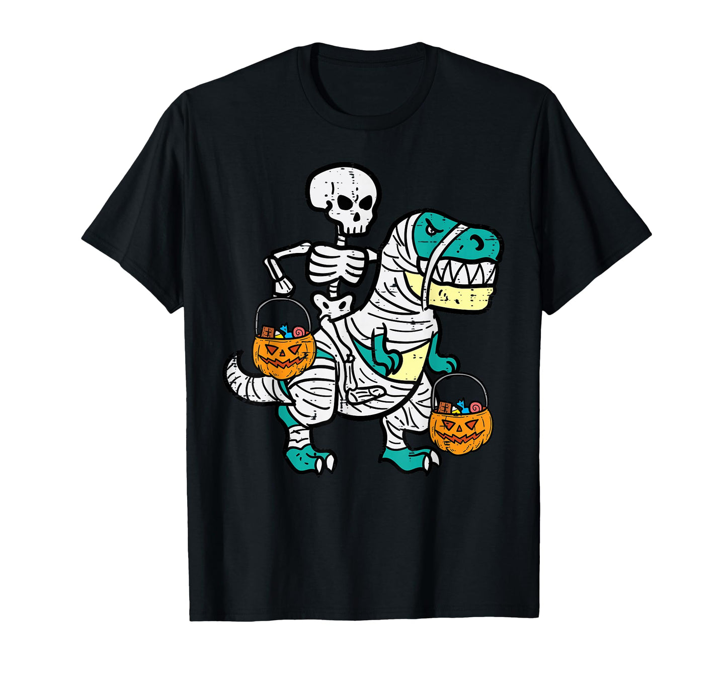 Skeleton Riding Trex Dino Toddler Boy Halloween Boys Kids T-Shirt