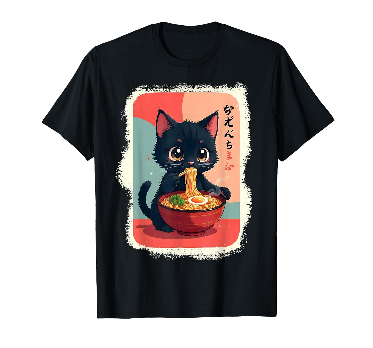 Kitten Eating Japanese Noodles Anime Manga Baby Cat Ramen T-Shirt