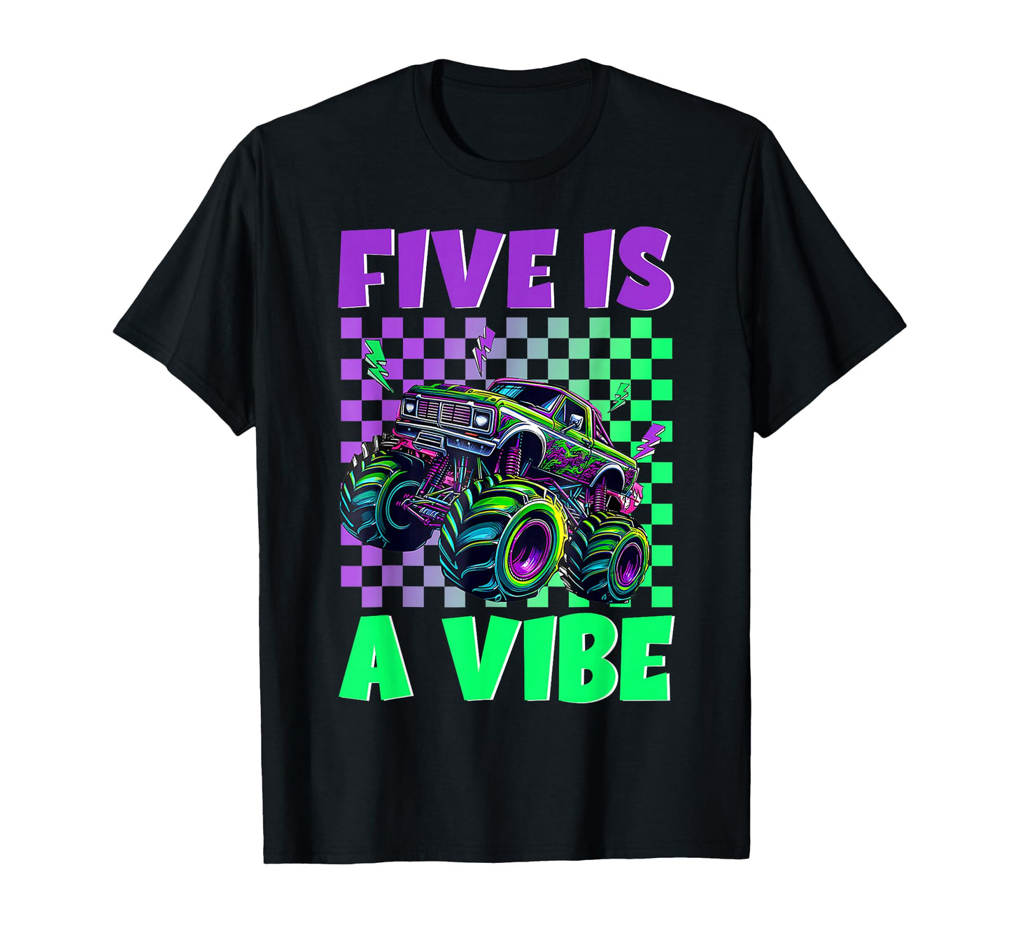 5 Year Old Five is A Vibe Monster Truck 5th Birthday Boy T-Shirt