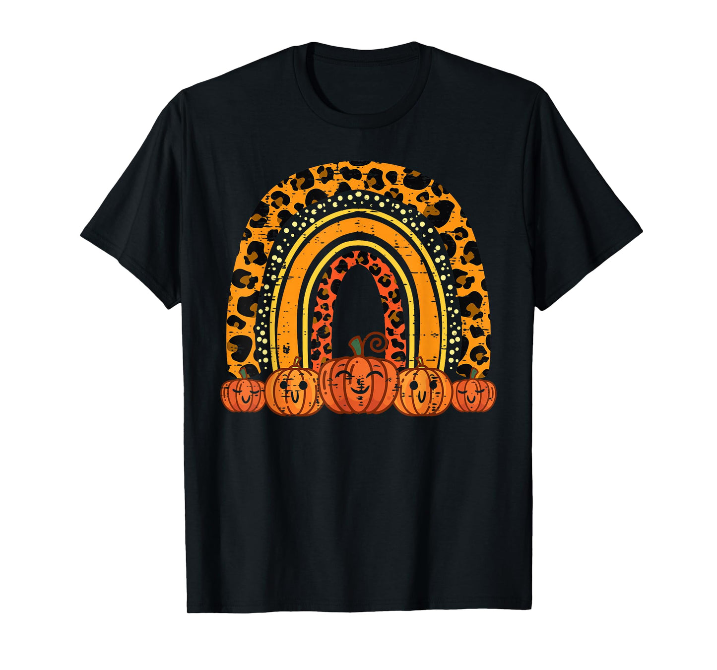 Leopard Rainbow Pumpkins Retro Halloween Costume Women Girls T-Shirt