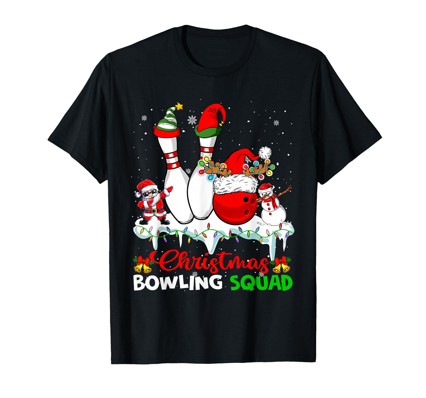 Christmas Bowling Squad Dabbing Santa Elf Bowling Tools T-Shirt