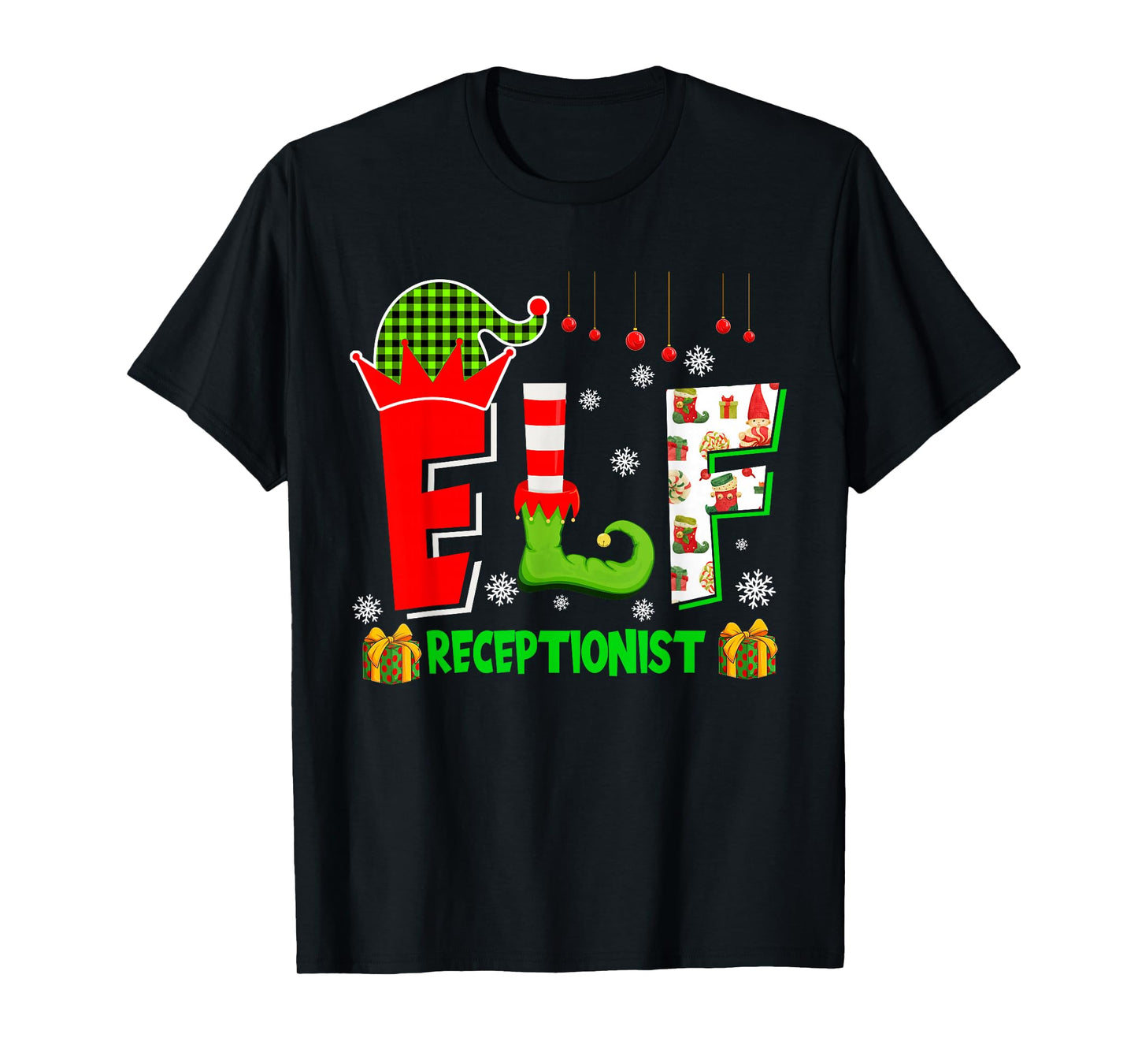 Elf Receptionist Christmas Costume Matching Elf Lover Family T-Shirt