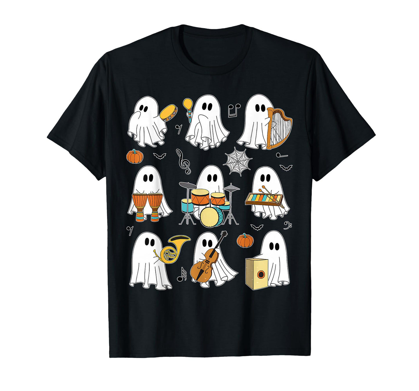 Funny Halloween Ghost Music Teacher Playing Instruments T-Shirt