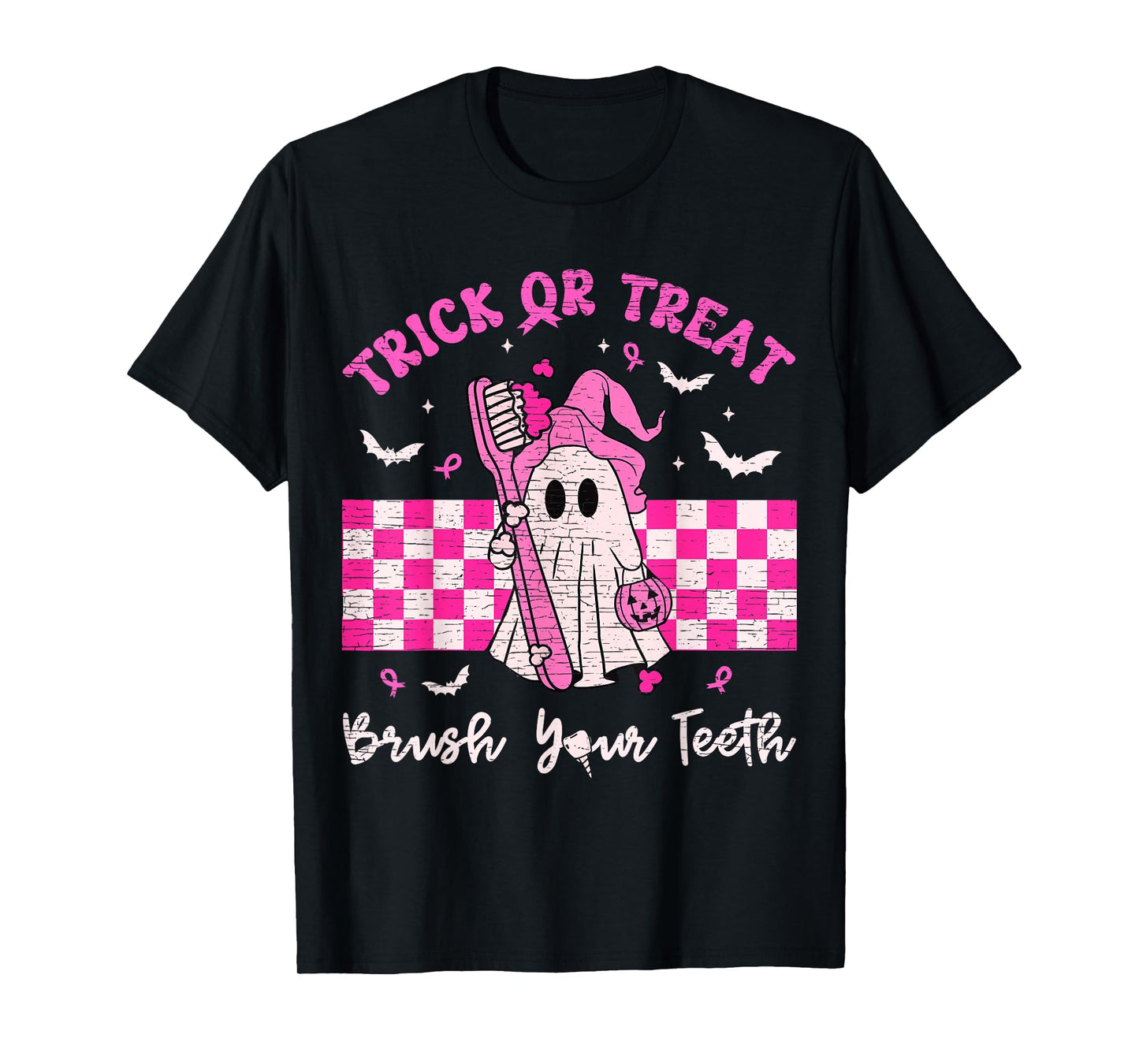 Wear A Pink Trick Or Treat Brush Your Teeth Dental Halloween T-Shirt