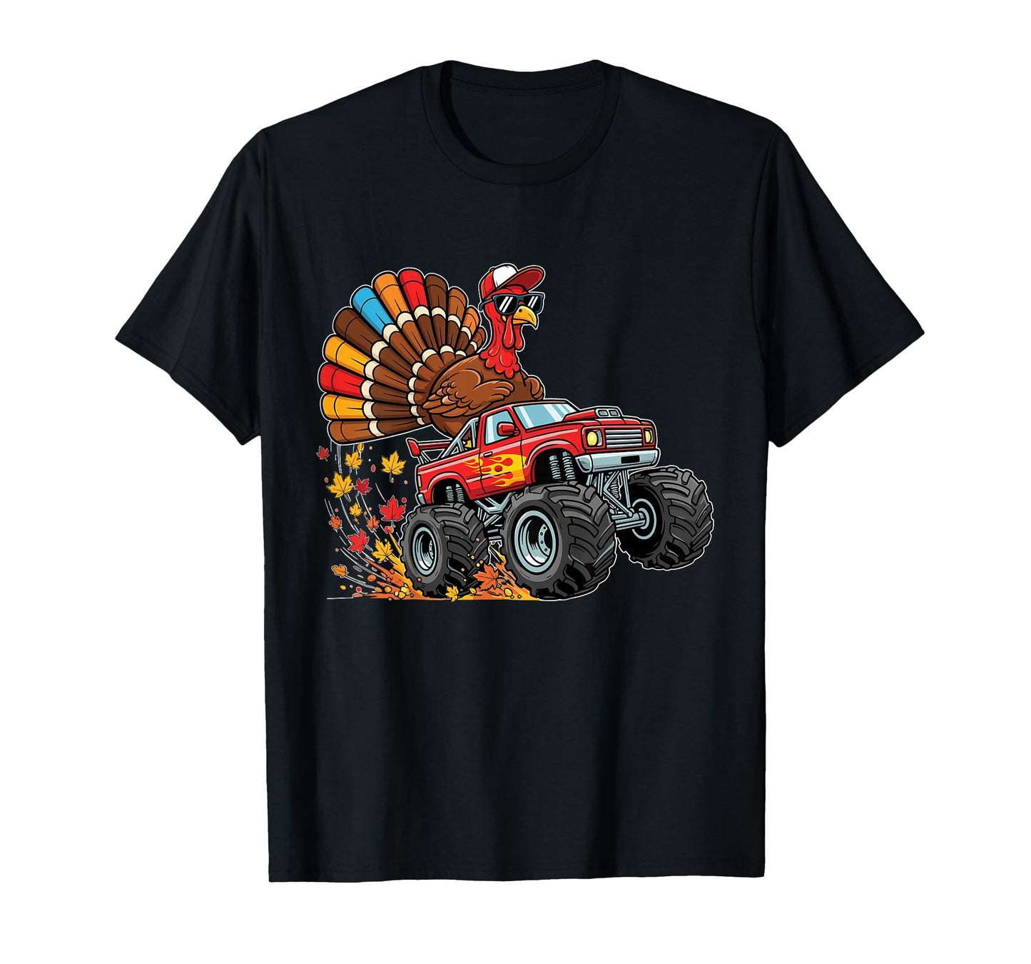 Kids Monster Truck with Turkey Boys Thanksgiving T-Shirt