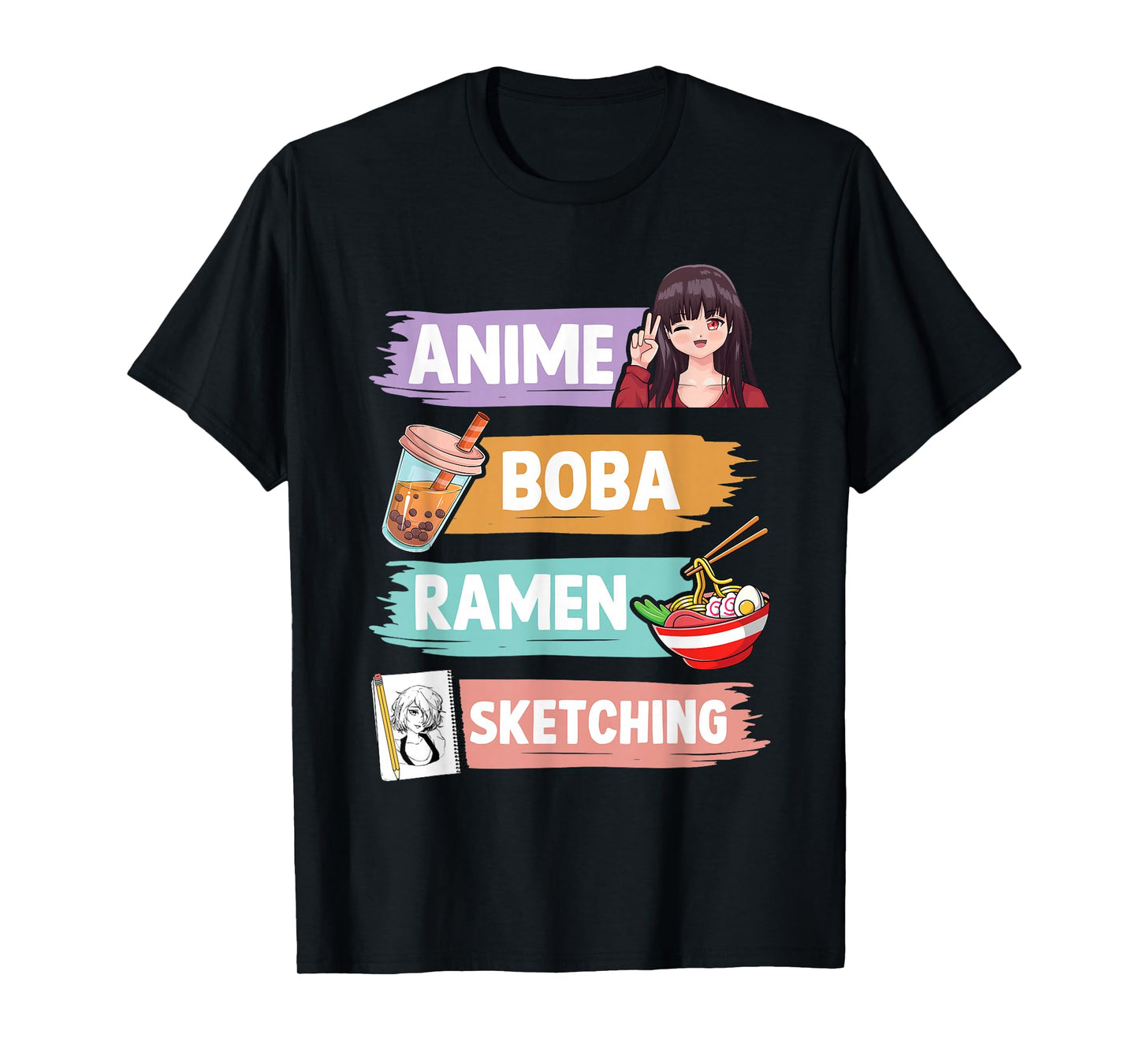 Anime Boba Ramen Sketching Otaku Kawaii Anime Girl Women T-Shirt
