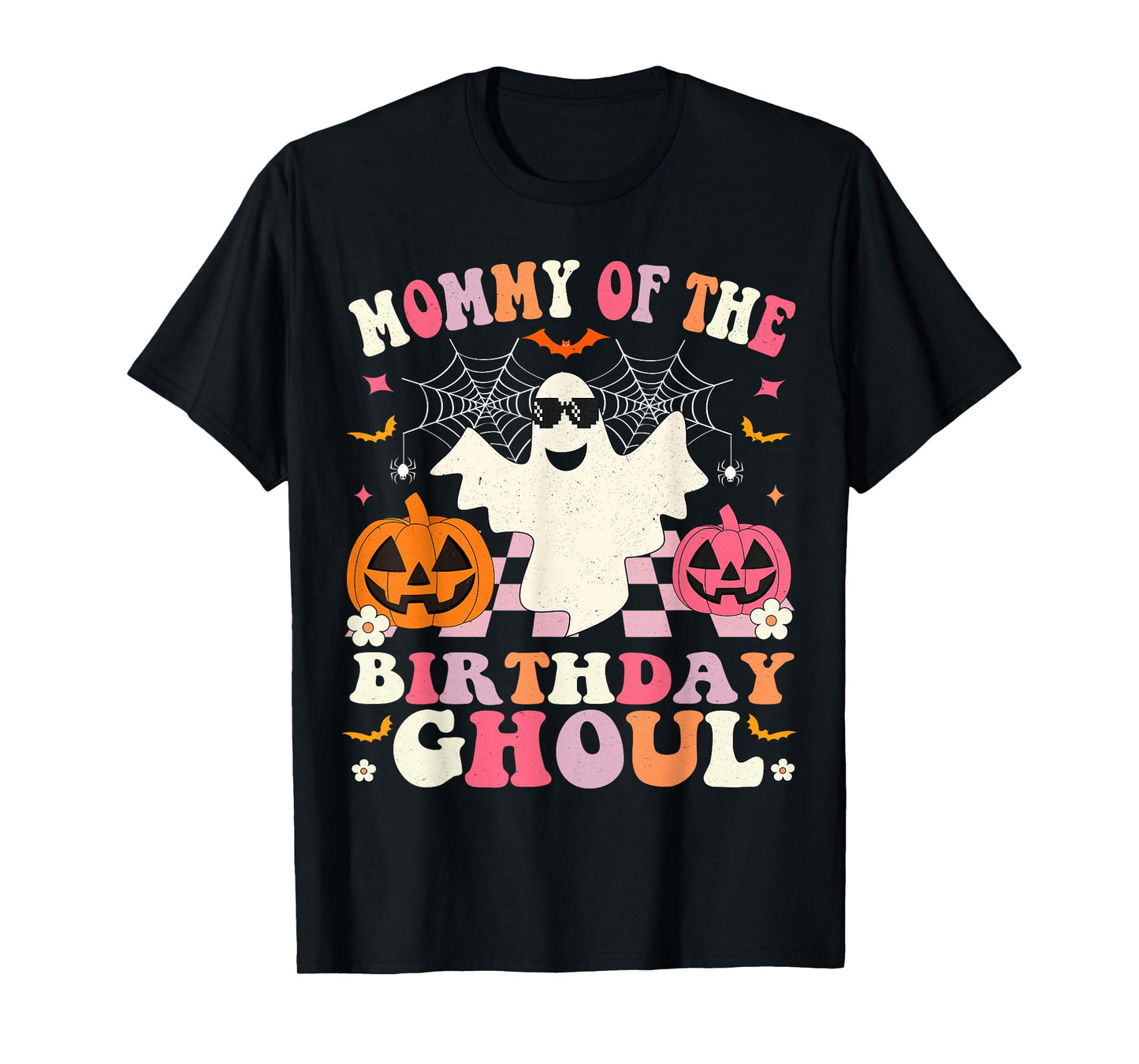 Mommy Of The Birthday Ghoul Groovy Halloween Ghost Spooky T-Shirt