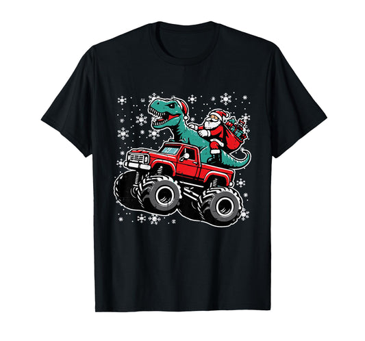 Kids Christmas Monster Truck Dino Santa Xmas Toddler Boys Kids T-Shirt