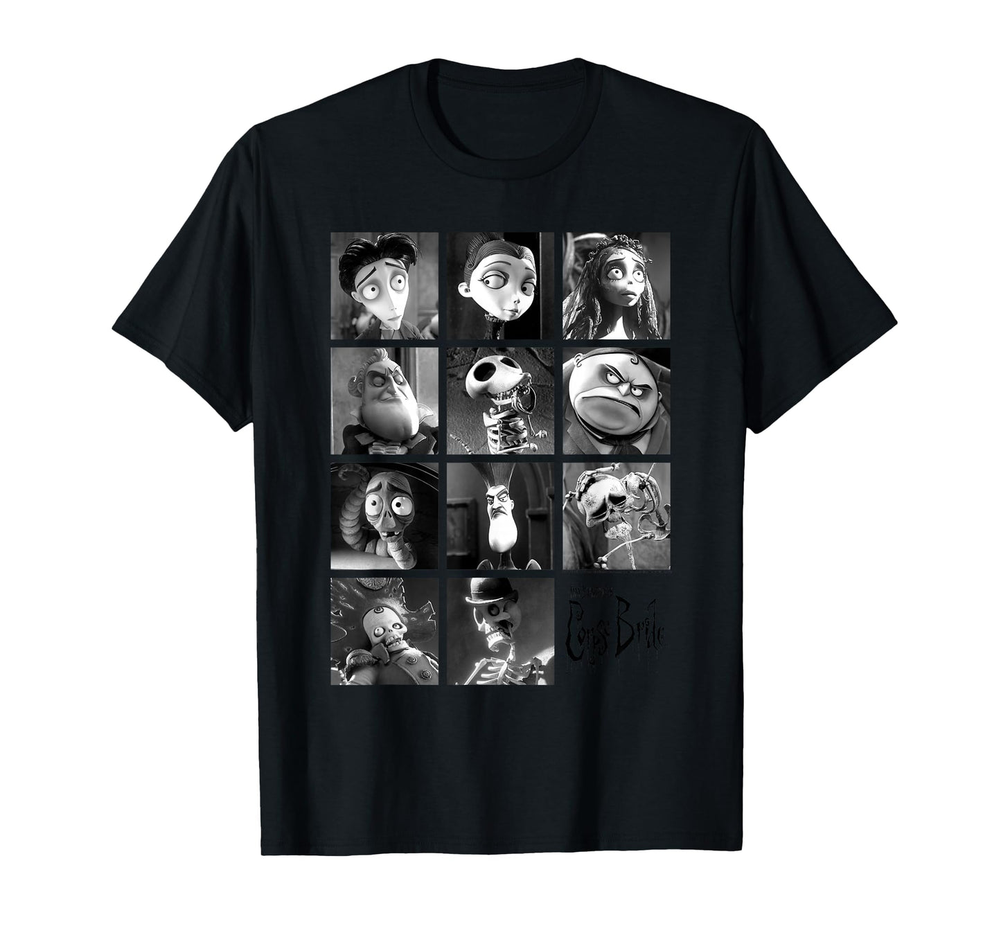 Corpse Bride Character Grid Black and White Photos Movie T-Shirt