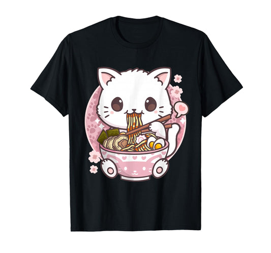 Kawaii Anime Shirts Ramen Cat Kawaii Anime Ramen Cat Cat Lovers Kawaii Neko T-Shirt, Black