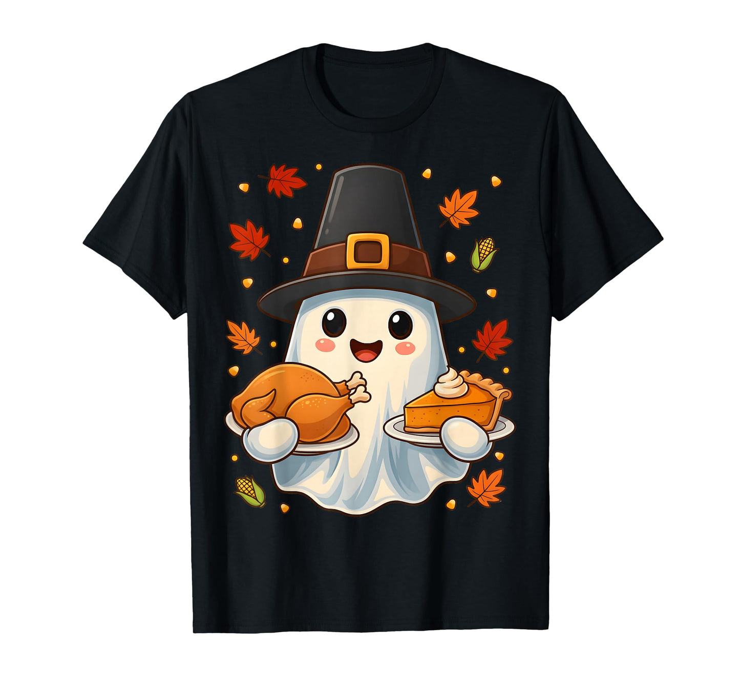Cute Thanksgiving Ghost Pilgrim Turkey Pumpkin Pie Fall T-Shirt