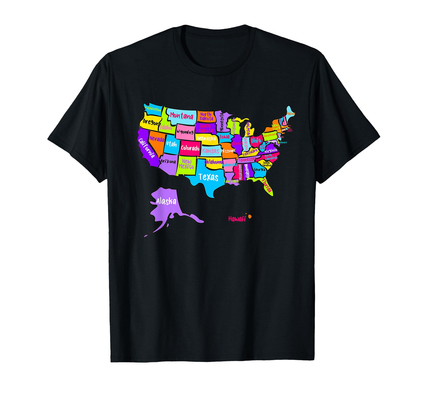 United States of America Colorful Map with State Names T-Shirt