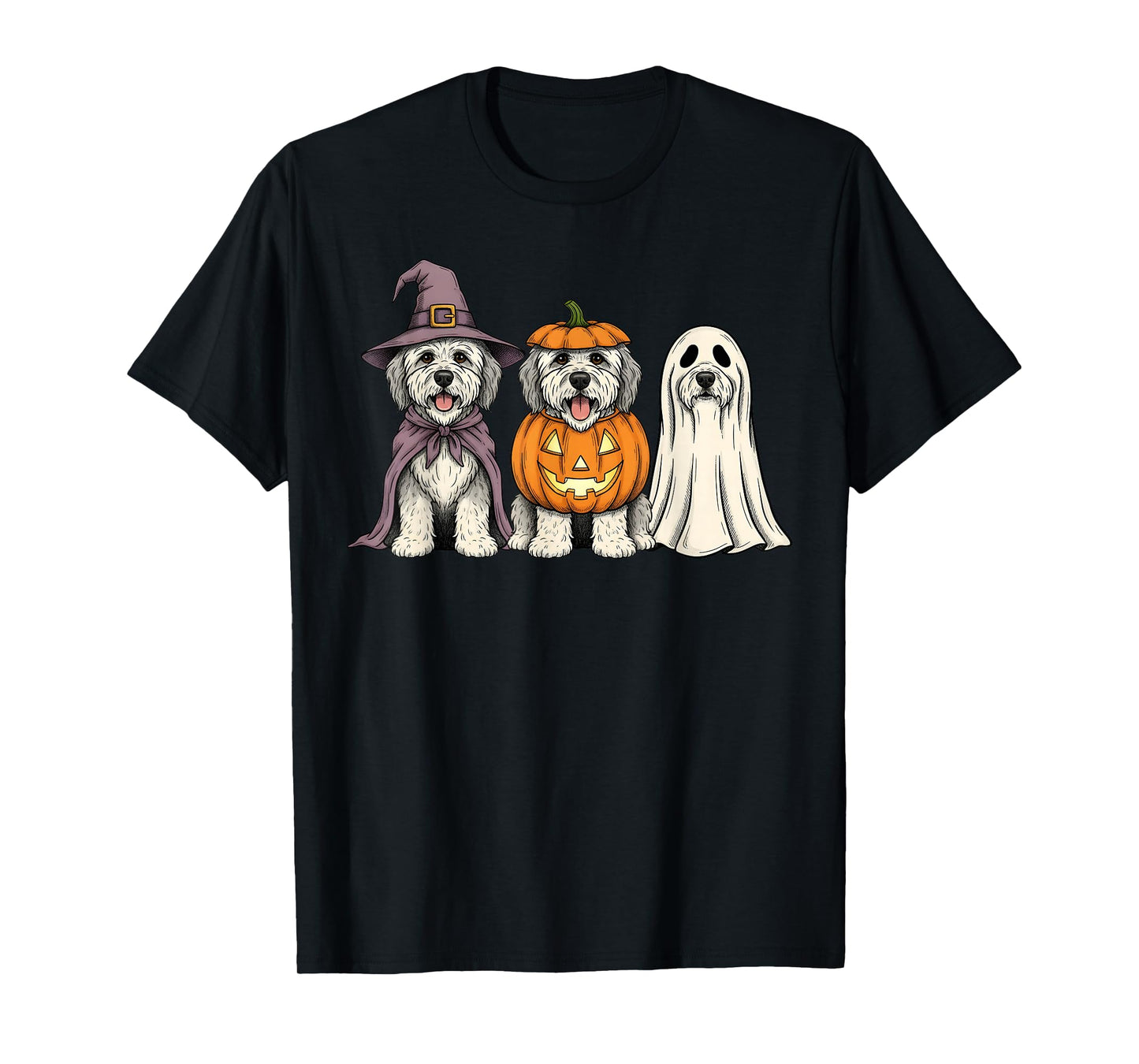 Spooky Ghost Old English Sheepdog Pumpkin Halloween Dog T-Shirt