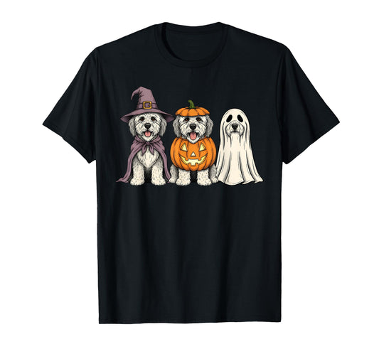 Spooky Ghost Old English Sheepdog Pumpkin Halloween Dog T-Shirt