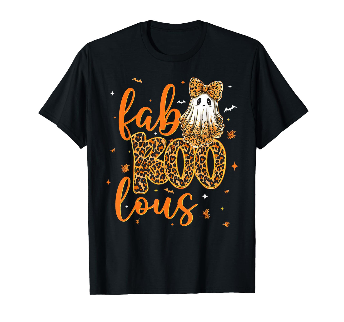 Fab Boo Lous Funny Leopard Cute Coquette Bow Ghost Halloween T-Shirt