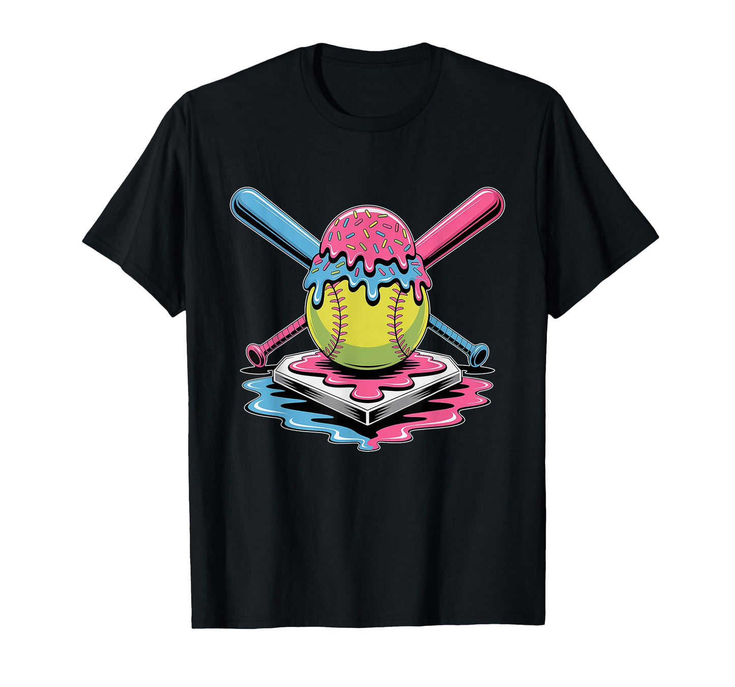 Softball Ice Cream Drip T-Shirt - Cute Softball Player T-Shirt