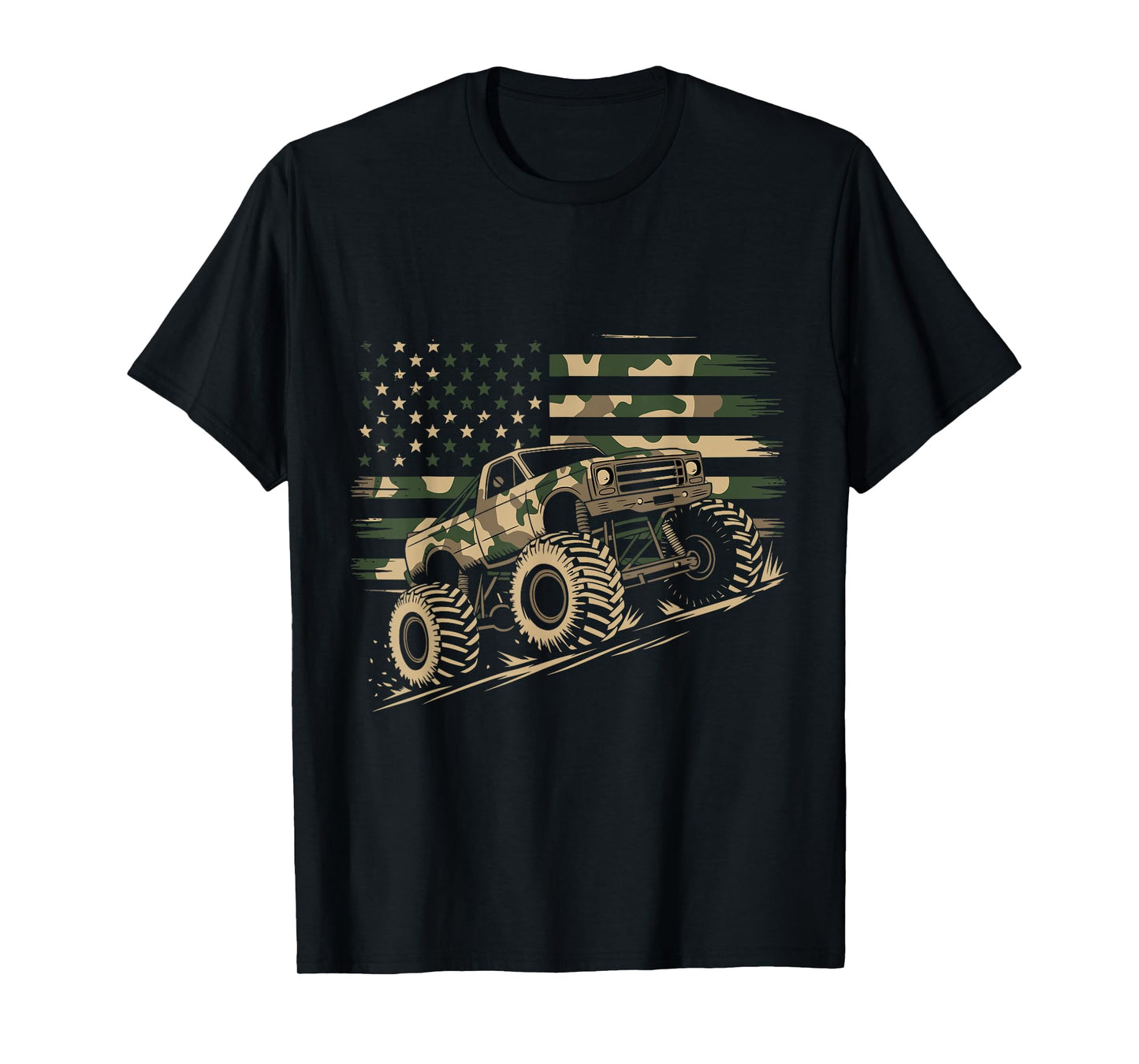 Monster Truck Camo USA Flag Patriotic July 4th Adventure T-Shirt