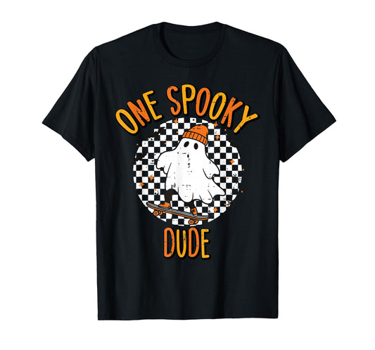 Halloween Ghost Skateboard Spooky Dude Costume Men Boys Kids T-Shirt