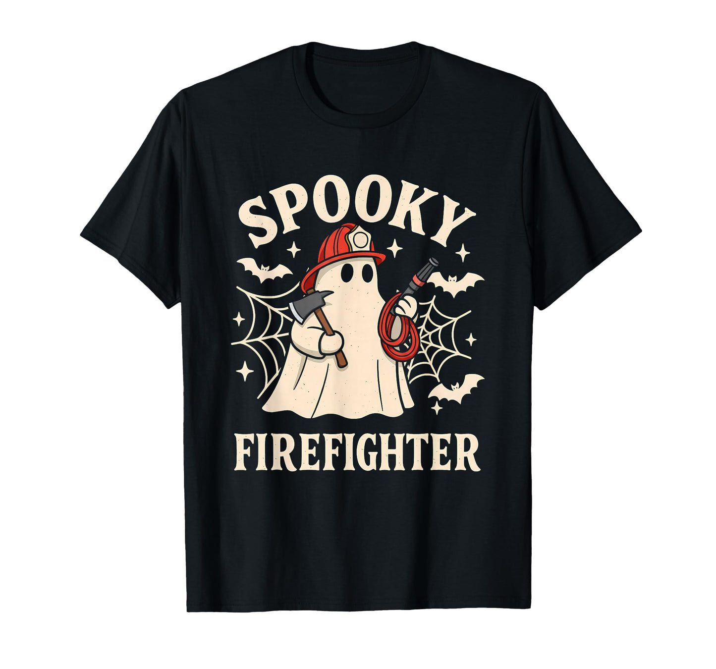 Spooky Firefighter Ghost Funny Halloween Costume Fire Man T-Shirt