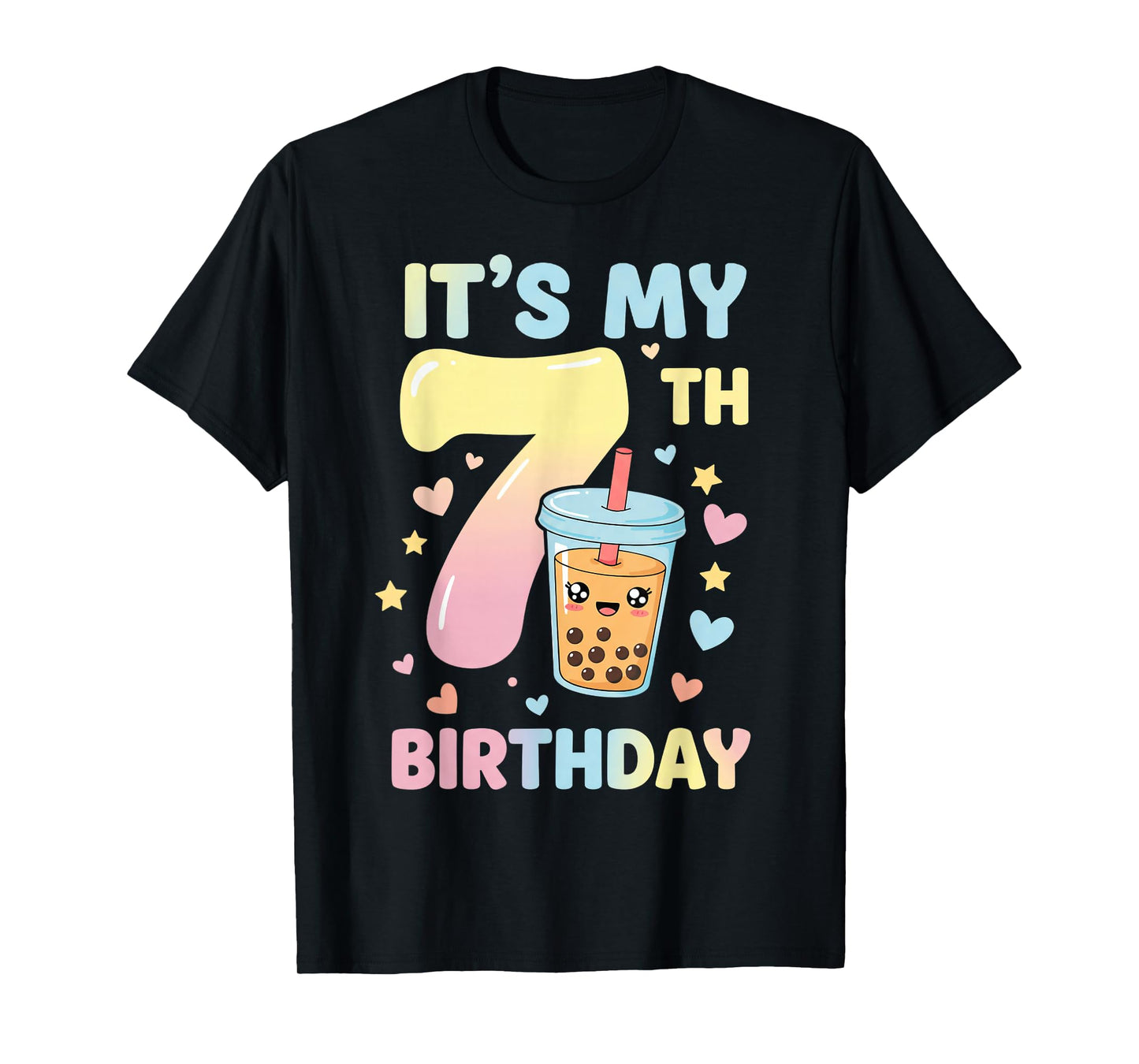 It's My 7th Birthday Bubble Boba Tea Party 7 Year Old Girl T-Shirt