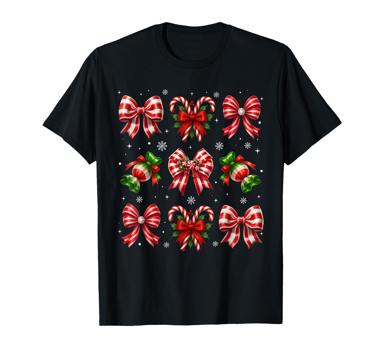 Coquette Candy Cane Bow Merry Christmas Girl Women Kid T-Shirt