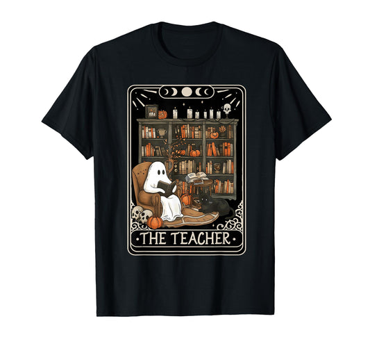 The Teacher Funny Ghost Book Reading Books Lover Halloween T-Shirt