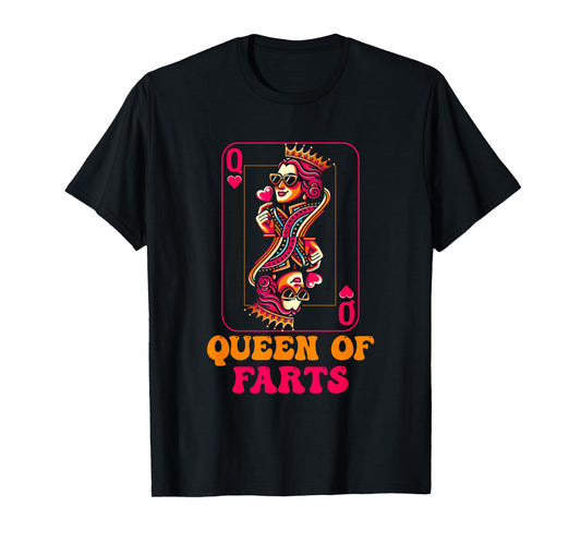 Queen of Farts Playing Card Parody with Crowned Lady Retro T-Shirt