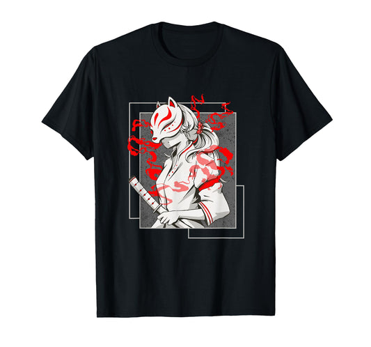 Japanese Fox Mask Aesthetic Kitsune Inari Anime Oni Monster T-Shirt