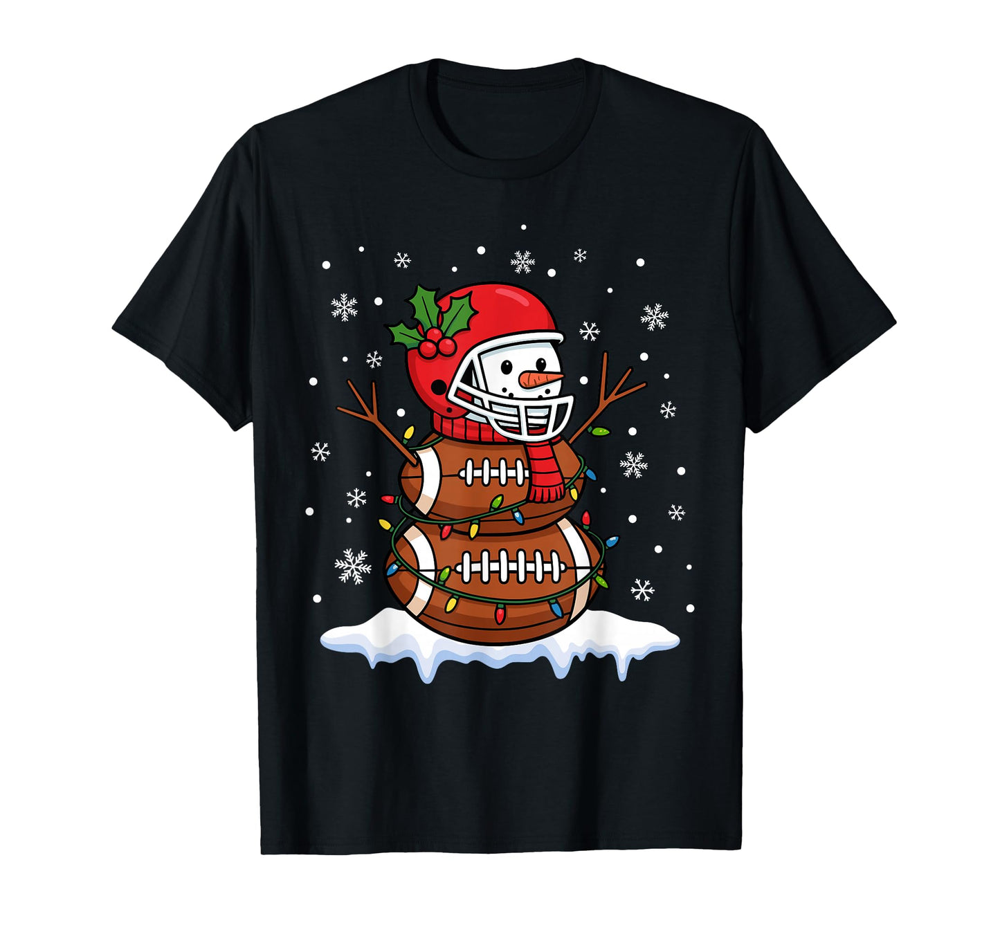 Merry Christmas Football Snowman Holiday Sports Xmas Pajamas T-Shirt