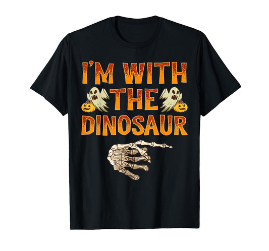 I'm With The Dinosaur Shirt Costume Funny Halloween Couple T-Shirt