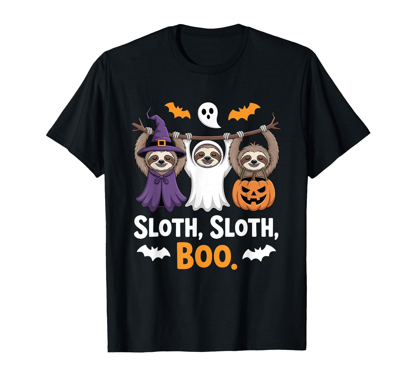 Funny Sloth Ghost Halloween Boo Costume Cute Lazy Pumpkin T-Shirt