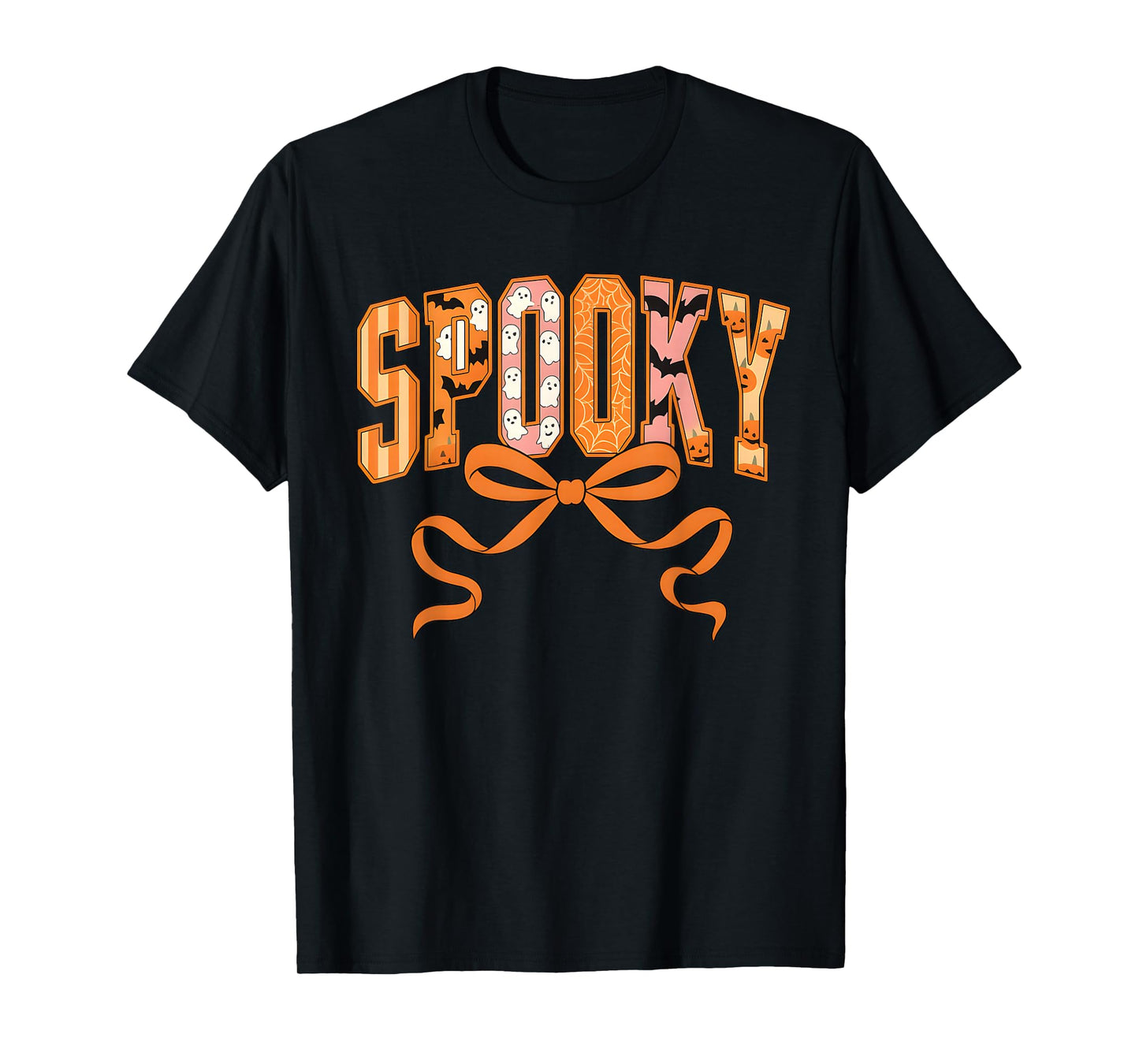 Spooky Coquette Girly Pumpkin Ghost Funny Halloween T-Shirt