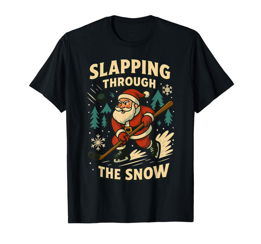 Santa Ice Hockey Funny Christmas Winter Xmas Men Boys Kids T-Shirt