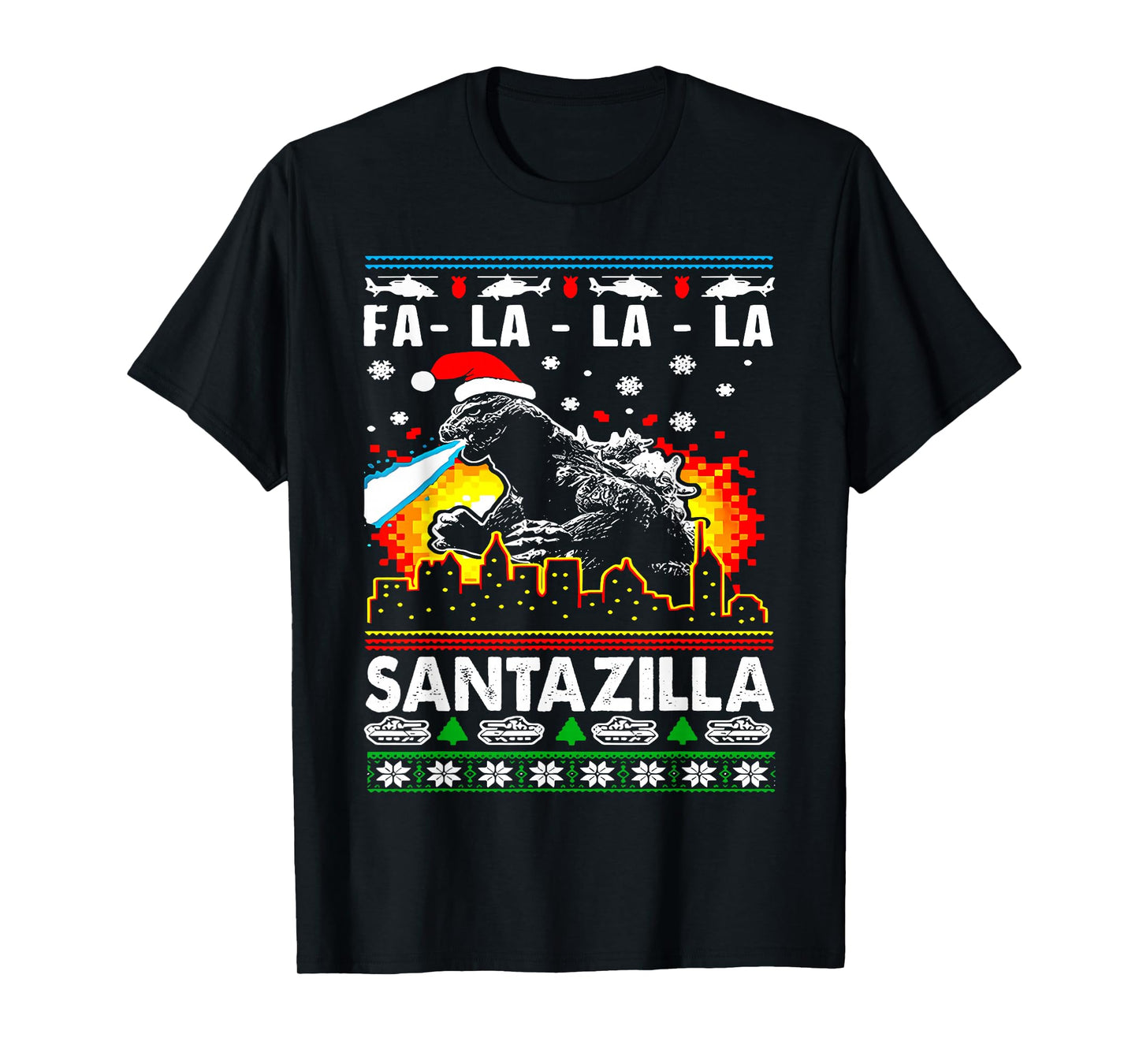 Funny Christmas Santazilla Japanese Monster Dinosaur Boys T-Shirt