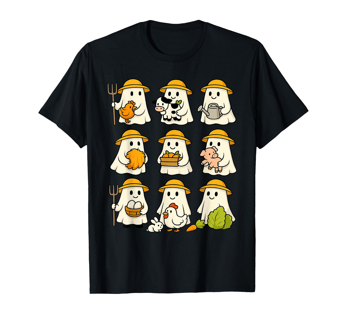 Cute Ghost Farmer Halloween Fall Farming Lover T-Shirt