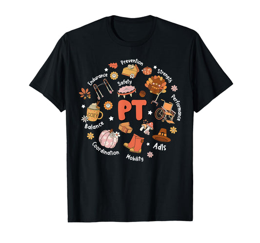 Retro Physical Therapy PT Fall Vibes Autumn Thanksgiving T-Shirt