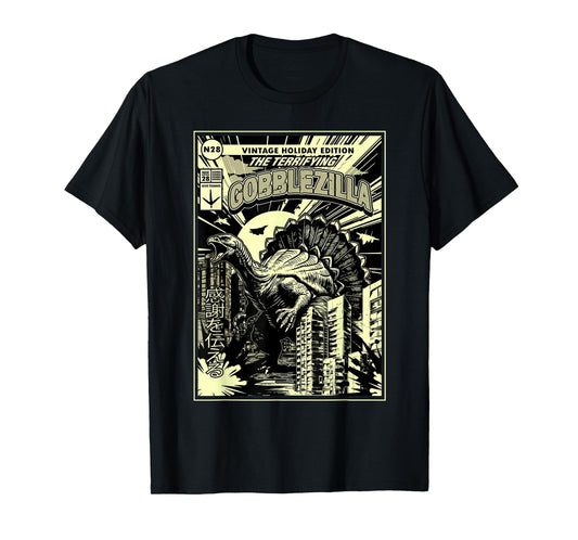 InGENIUS Thanksgiving Gobblezilla Turkey Day Vintage Old Movie Poster T-Shirt