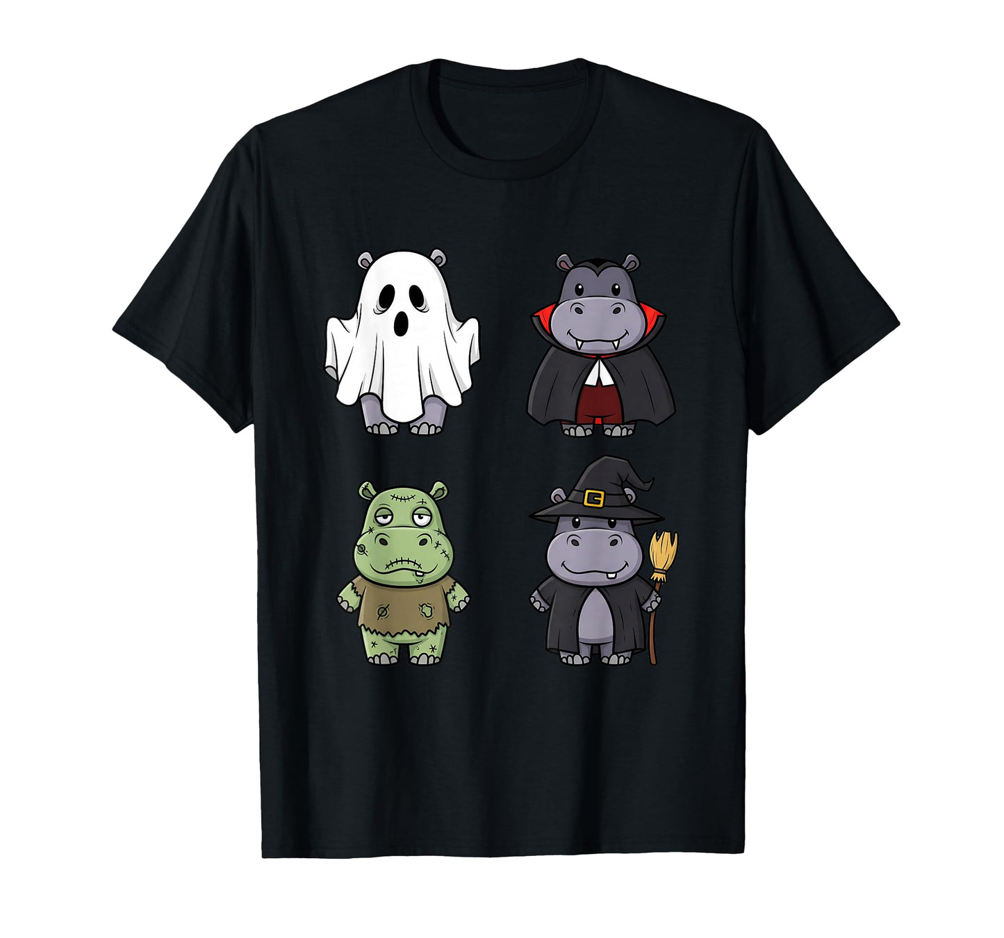 Funny Hippo Spooky Ghost Boo Horror Pumpkin Hippo Halloween T-Shirt
