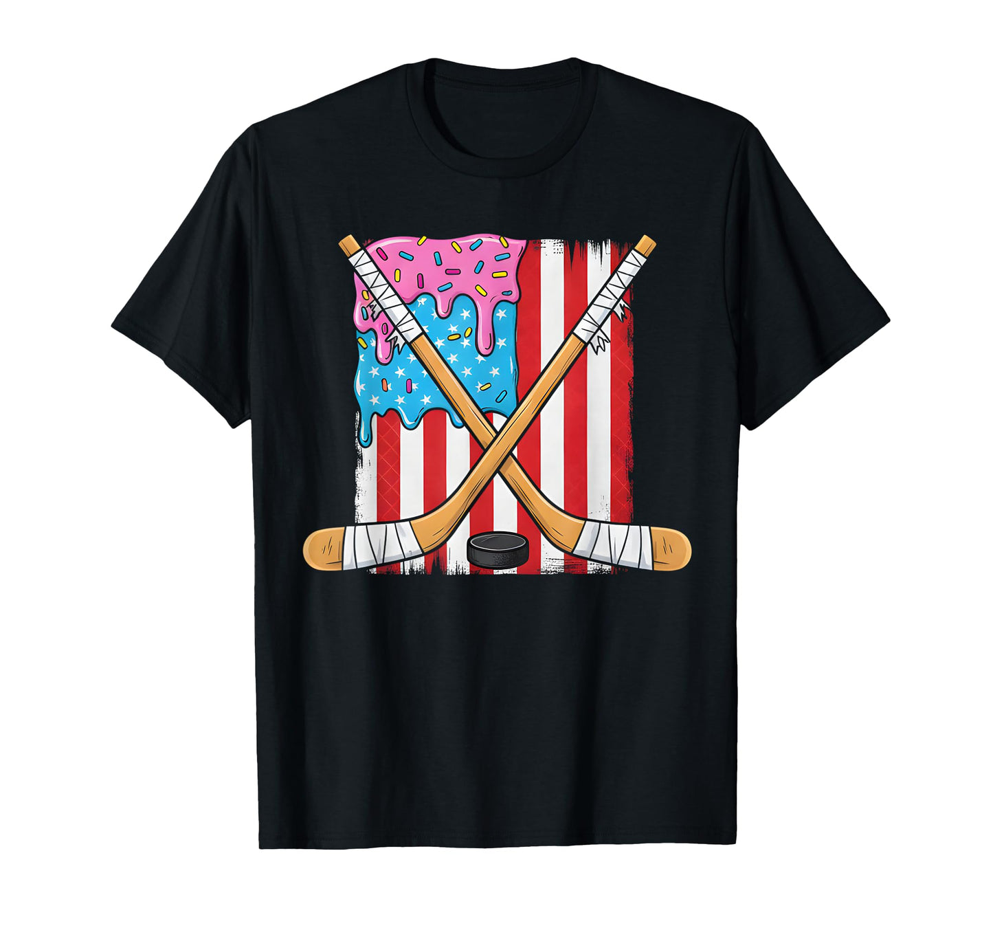 Ice Hockey Ice Cream Drip Boys American Flag Youth Players T-Shirt