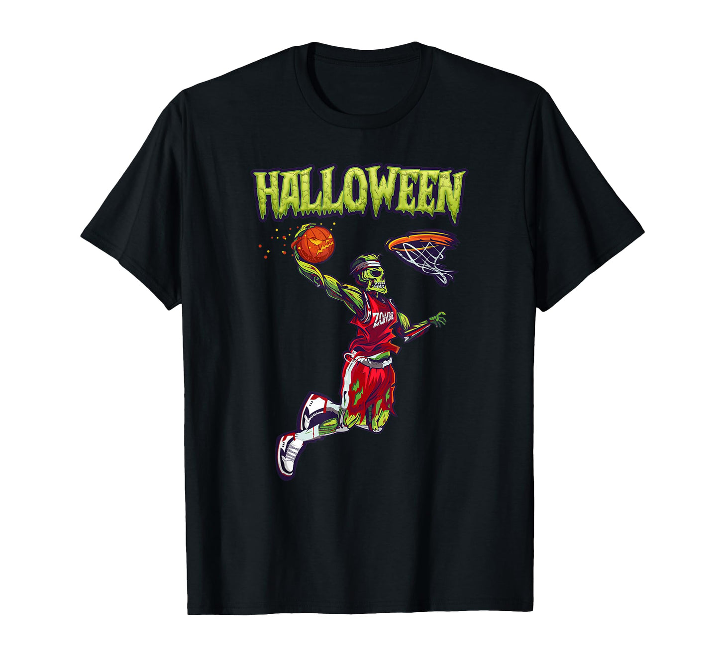 Jump Zombie Basketball Dunk Player Halloween Pumpkin Ball T-Shirt