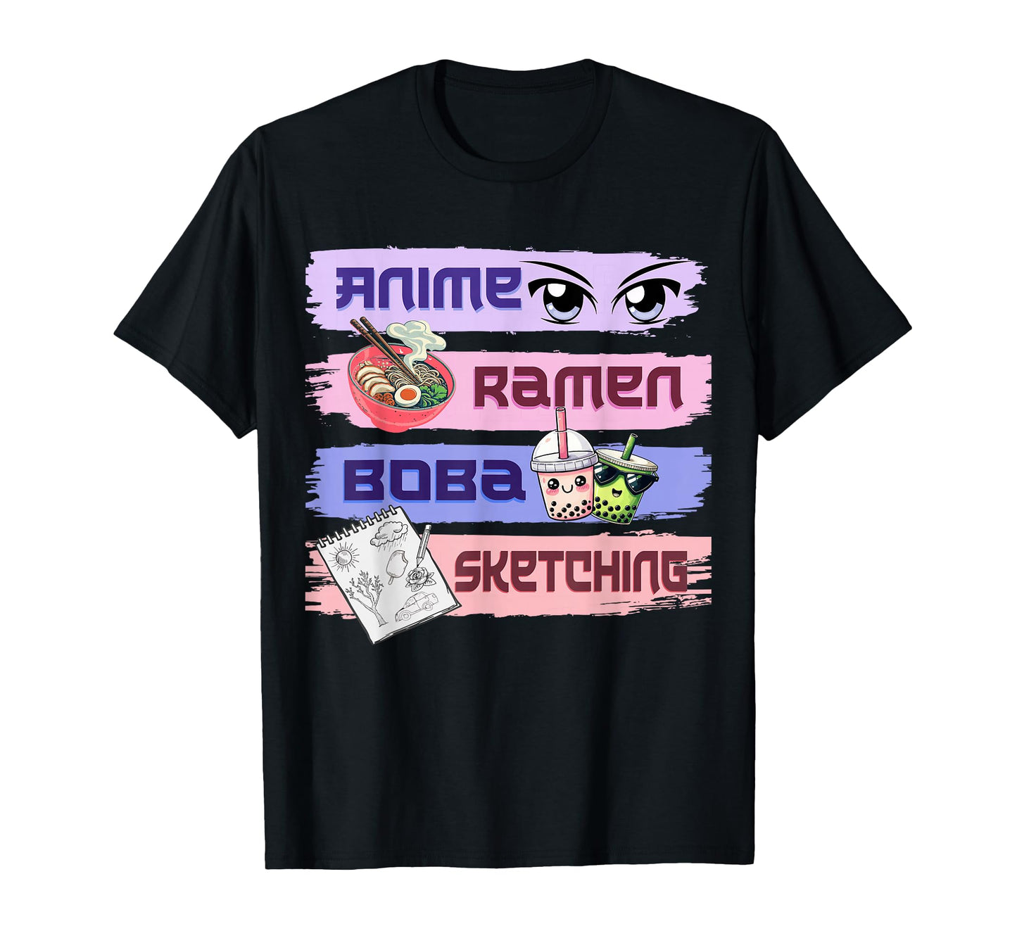 Cute Kawaii Anime Girl Ramen Sketching Boba Tea Anime Lover T-Shirt