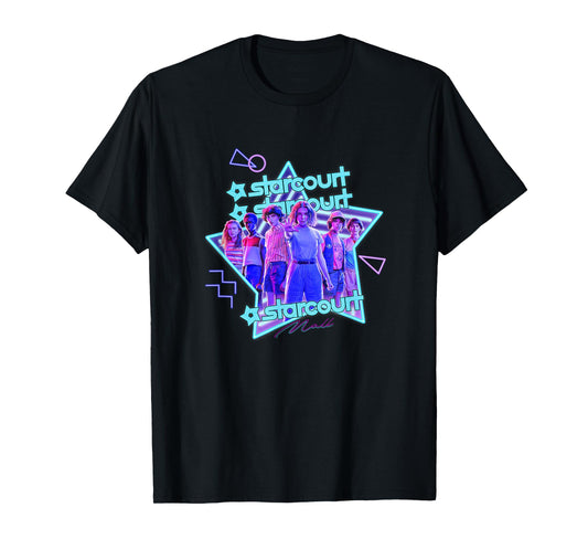Stranger Things Starcourt Mall Vintage Neon Group Portrait T-Shirt