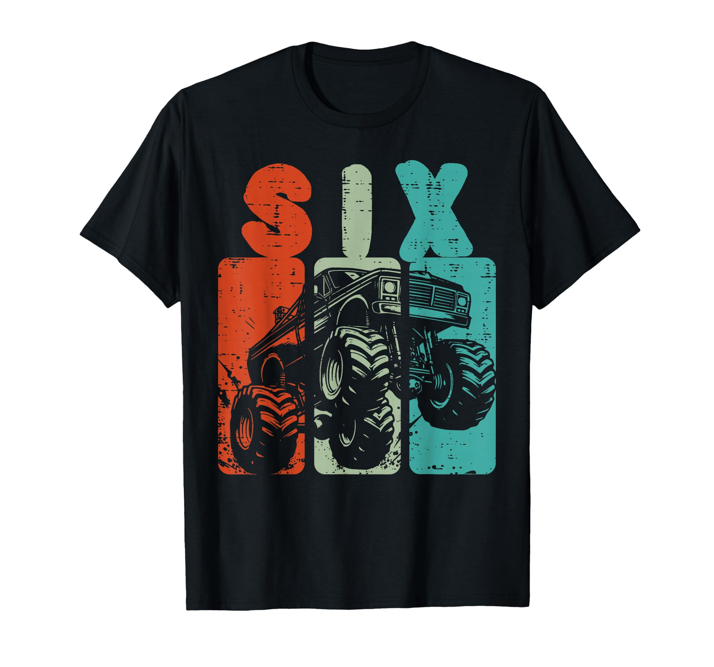 6th Birthday Monster Truck Six Retro 6 Bday Boys Kids Youth T-Shirt