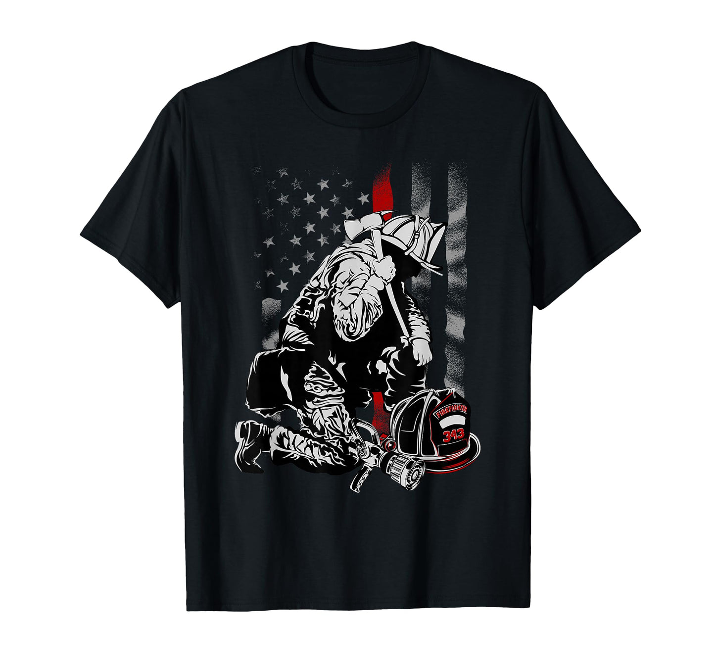 Fallen Fireman American Flag Thin Red Line Firefighter Top T-Shirt Small
