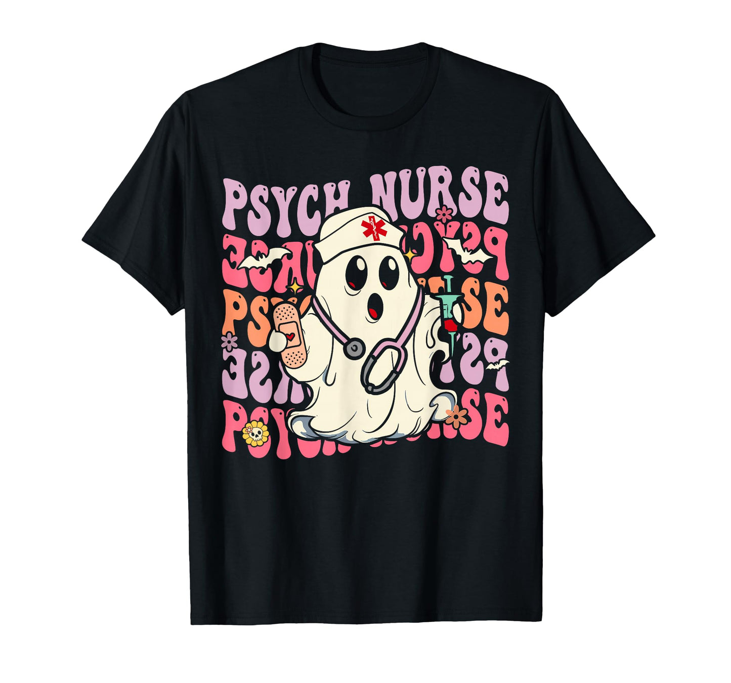 Retro Psych Nurse Groovy Halloween Psychiatric Nurse T-Shirt