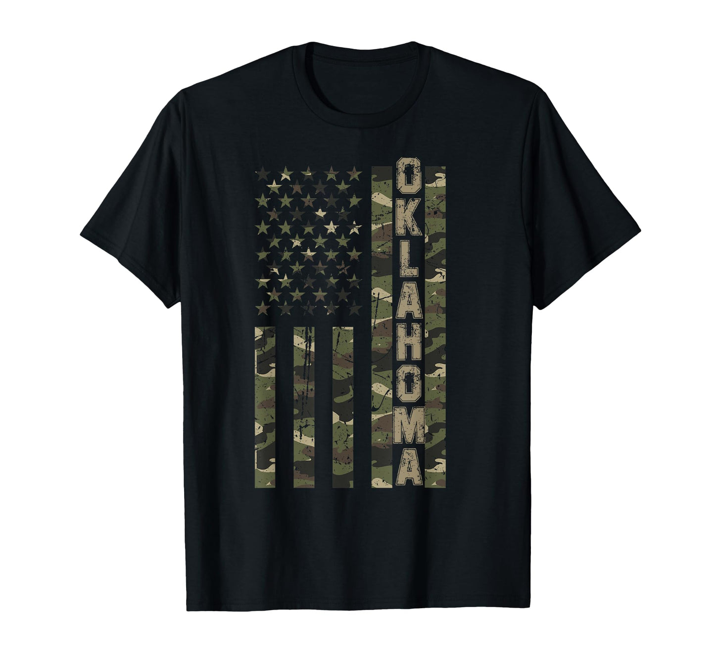 Oklahoma United States Distressed Camo w US Flag T-Shirt